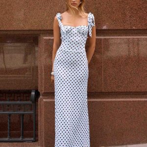 Akil Corset Maxi Dress - Blue Mocha Dot