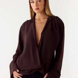 Annah Wrap Shirt - Chocolate