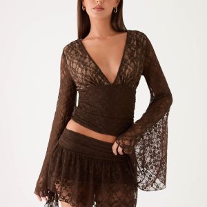 Avelora Lace Top - Chocolate