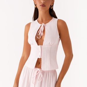 Bailey Tie Front Top - Blush