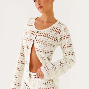 Baylock Crochet Long Sleeve Top - White