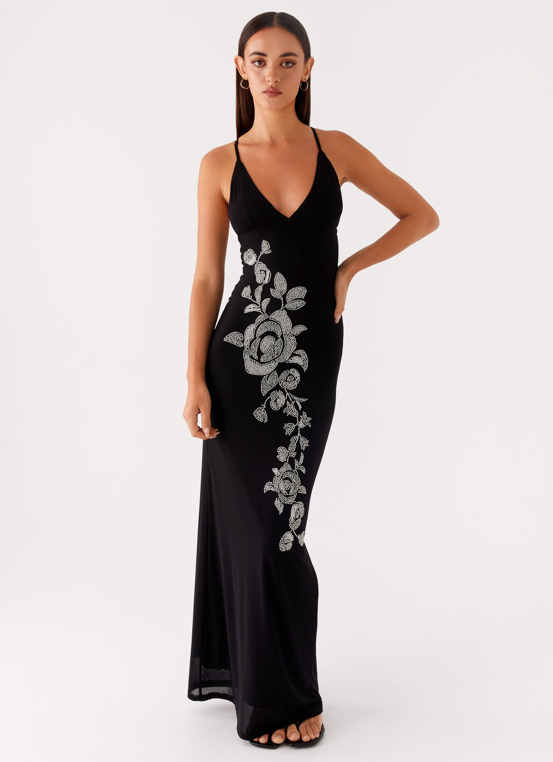Beki Beaded Mesh Maxi Dress - Black - Image 4