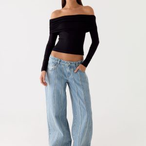 Johnny Low Rise Wide Leg Denim Jeans - Light Blue Wash