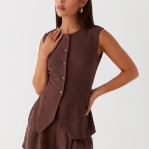 Born For Bordeaux Linen Vest - Brown