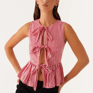 Cyrene Tie Top - Red Gingham