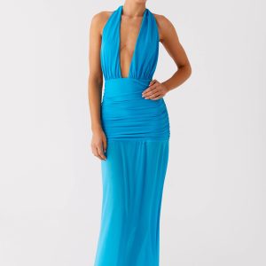 Dilemma Halter Maxi Dress - Turquoise Blue