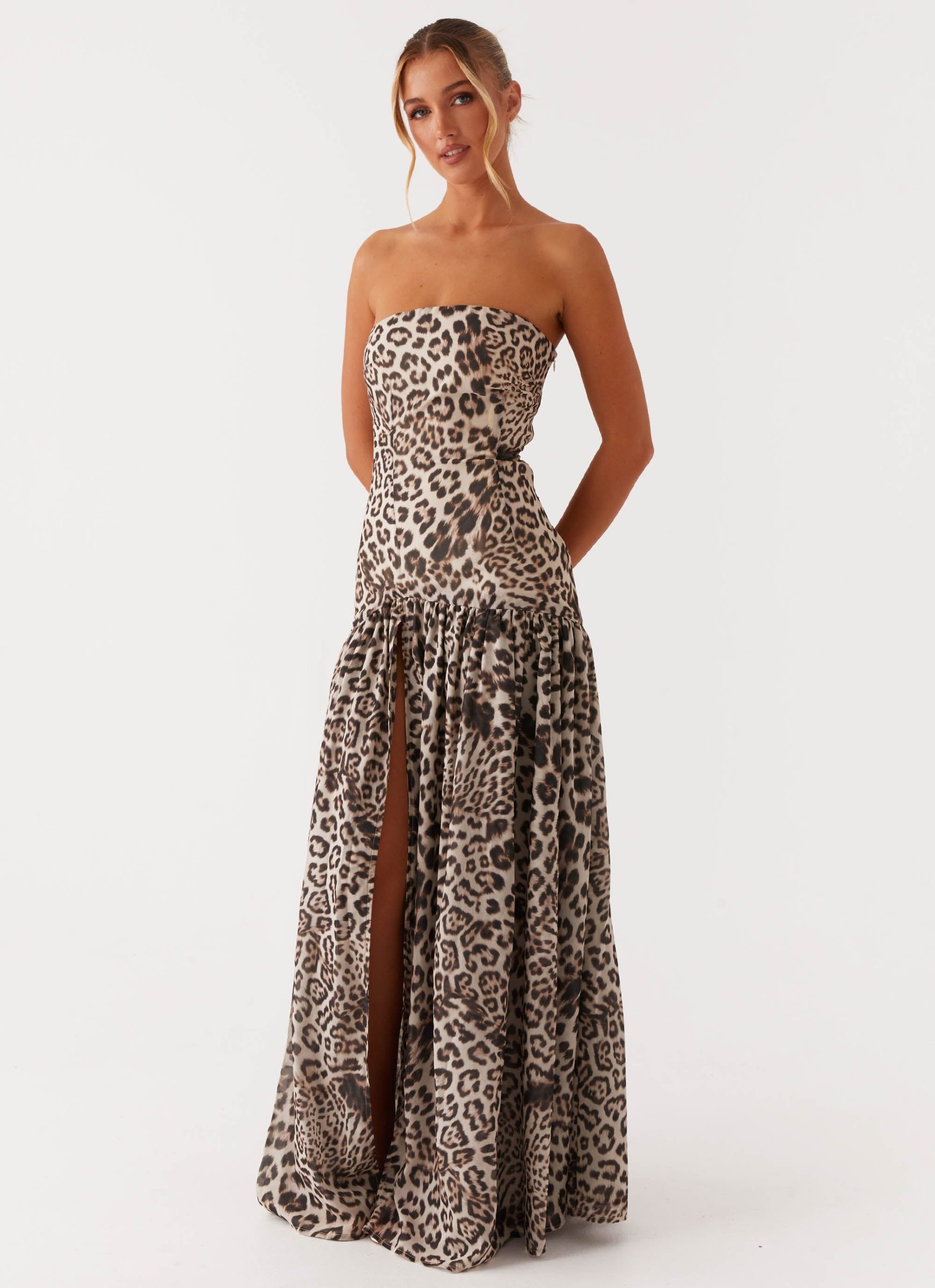 Eden Strapless Maxi Dress - Leopard - Image 6