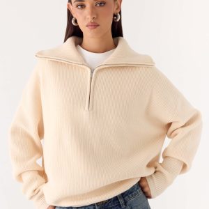 Eirena Quarter Zip Knit Sweater - Cream