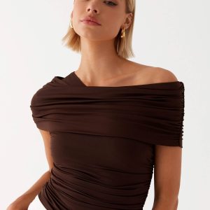 Gabbie Off Shoulder Top - Chocolate