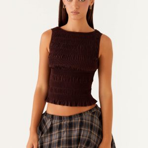 Garden Kisses Shirred Top - Brown