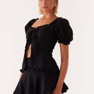 Hundred Percent Puff Sleeve Top - Black