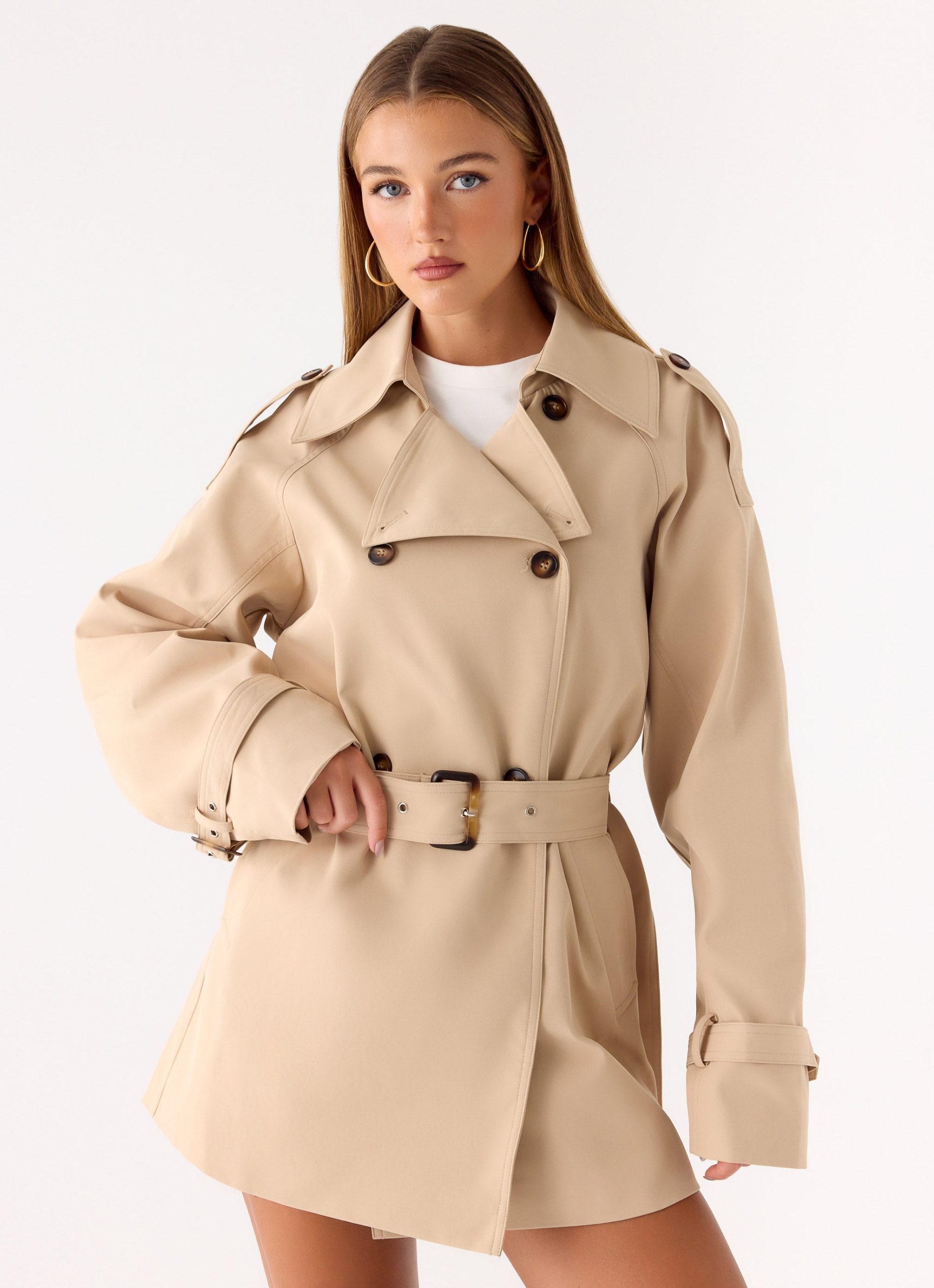 Jackie Mini Trench Coat - Tan - Image 4