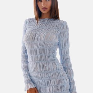 Jasy Long Sleeve Mini Dress - Sky Blue