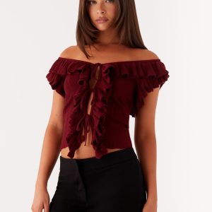 Keeta Frill Top - Burgundy