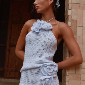 Maia Rose Crochet Mini Shorts - Baby Blue