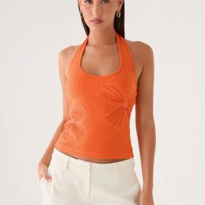 Monay Beaded Halter Top - Orange