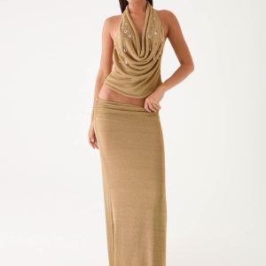 Olyssia Shimmer Maxi Skirt - Shimmer Gold