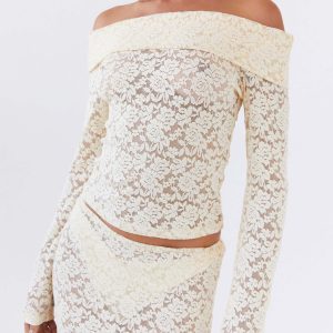 Zephyra Lace Long Sleeve Top - Natural