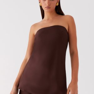 Zoey Satin Tube Top - Chocolate