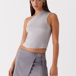 Indy One Shoulder Knit Top - Grey
