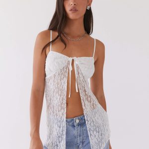 Pick Of The Bunch Lace Tie Top - White