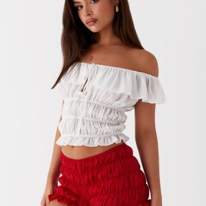 Girls Like Us Ruched Mini Shorts - Red