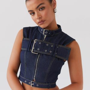 Greedy Denim Buckle Top - Indigo