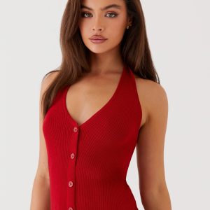 Bettie Knit Halter Top - Red