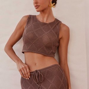 Santonio Crochet Crop Top - Chocolate