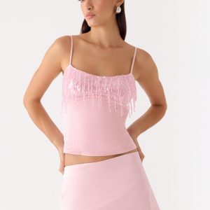 Siren Beaded Sequin Top - Pink