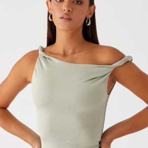 Solace Soul Twist Shoulder Top - Sage