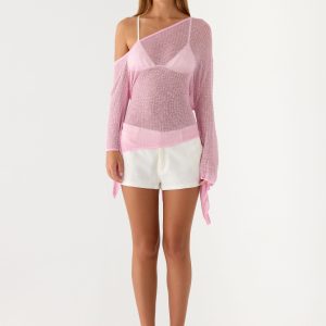Telling Me Shimmer Knit Top - Pink