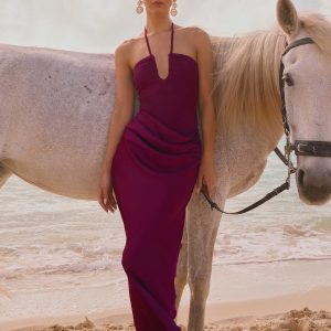 Verner Halter Maxi Dress - Plum