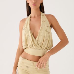 Vivienne Halter Top - Pale Olive