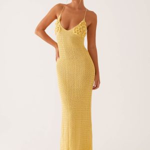 Zara Rose Crochet Maxi Dress - Yellow